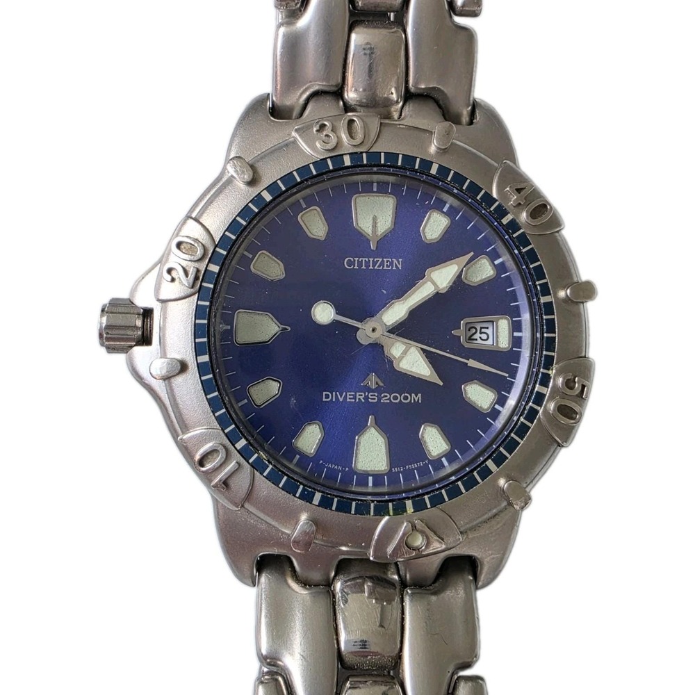 Vtg Citizen Promaster 5512-F51529 Diver 200M Blue Dial Quartz Lefty Watch NewBtr